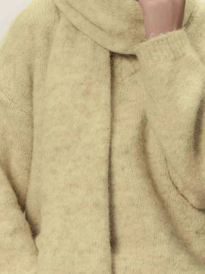 Oversized dropped-shoulder knit sweater with scarf