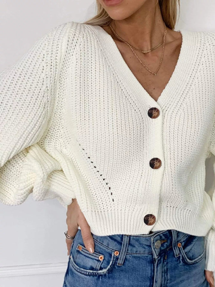 Chunky knit button-down cardigan with tortoiseshell buttons