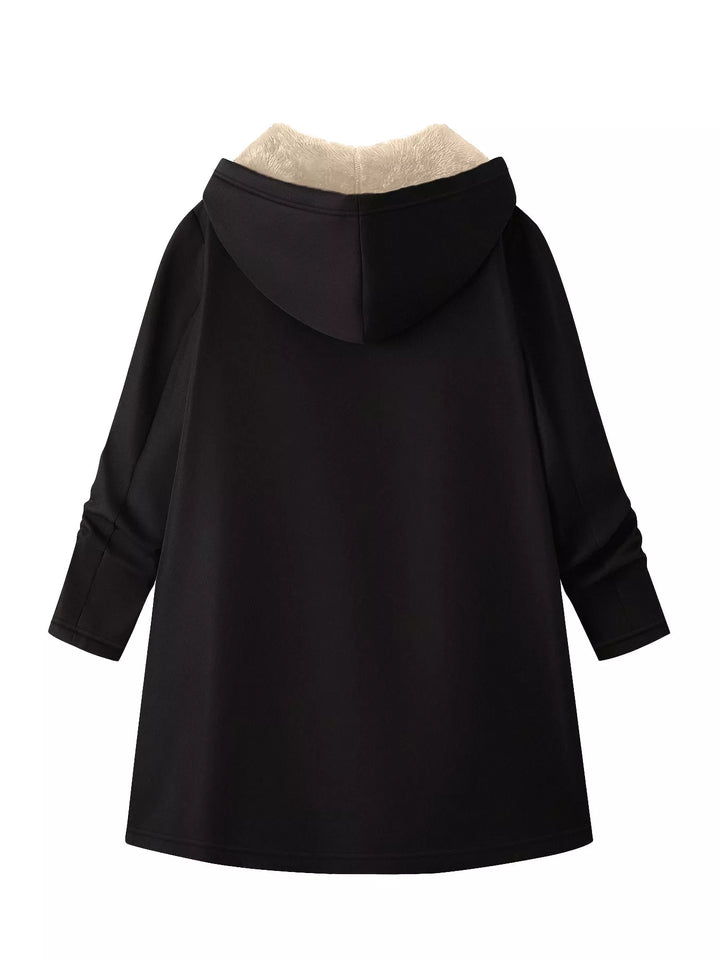 Sherpa-lined hooded zip longline jacket with pockets