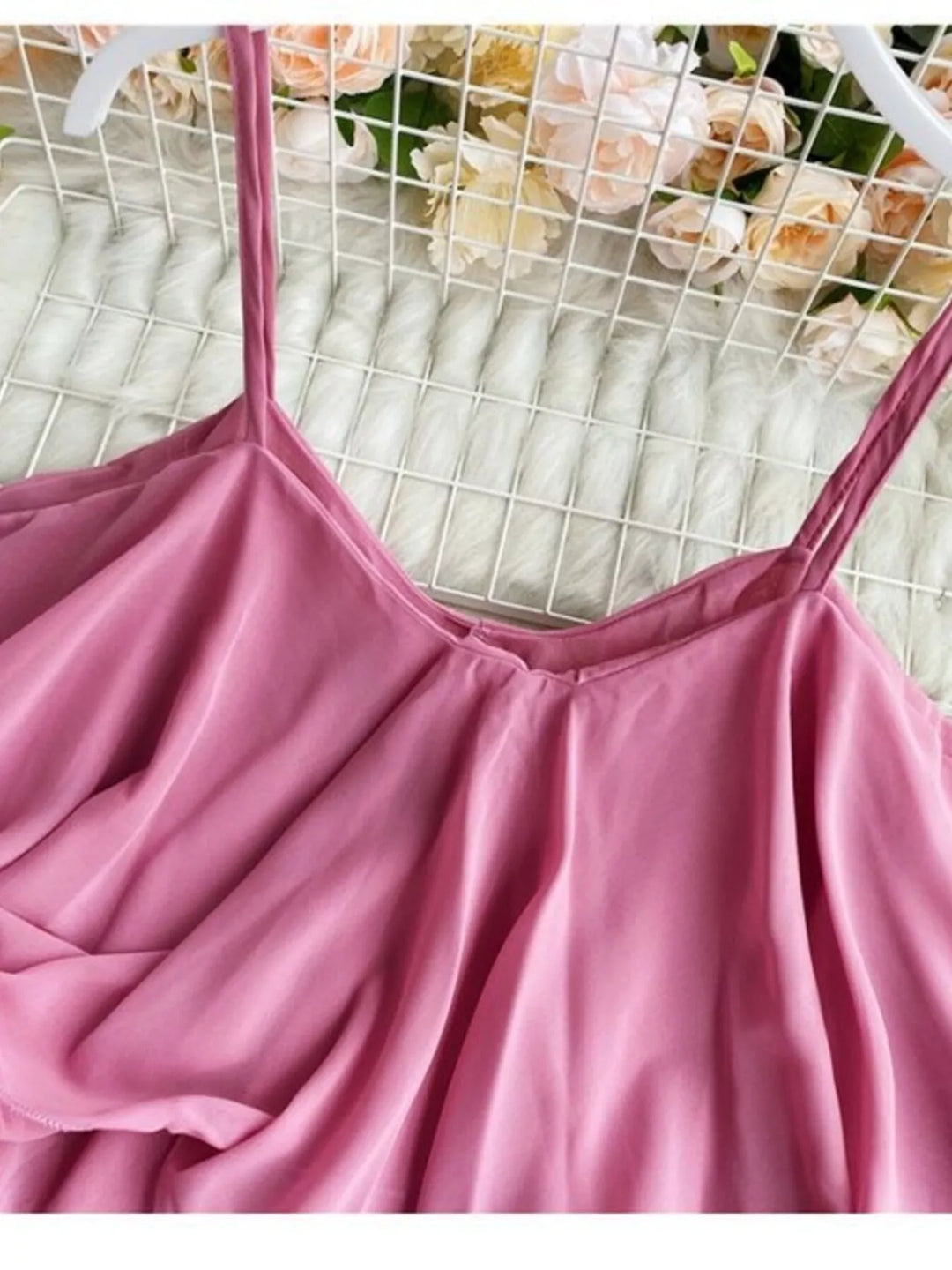 Flowy chiffon cami with ruffled hem and V-neck