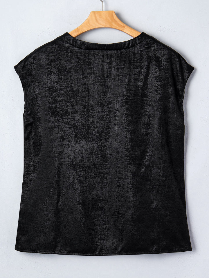 Metallic shimmer round-neck cap sleeve tee