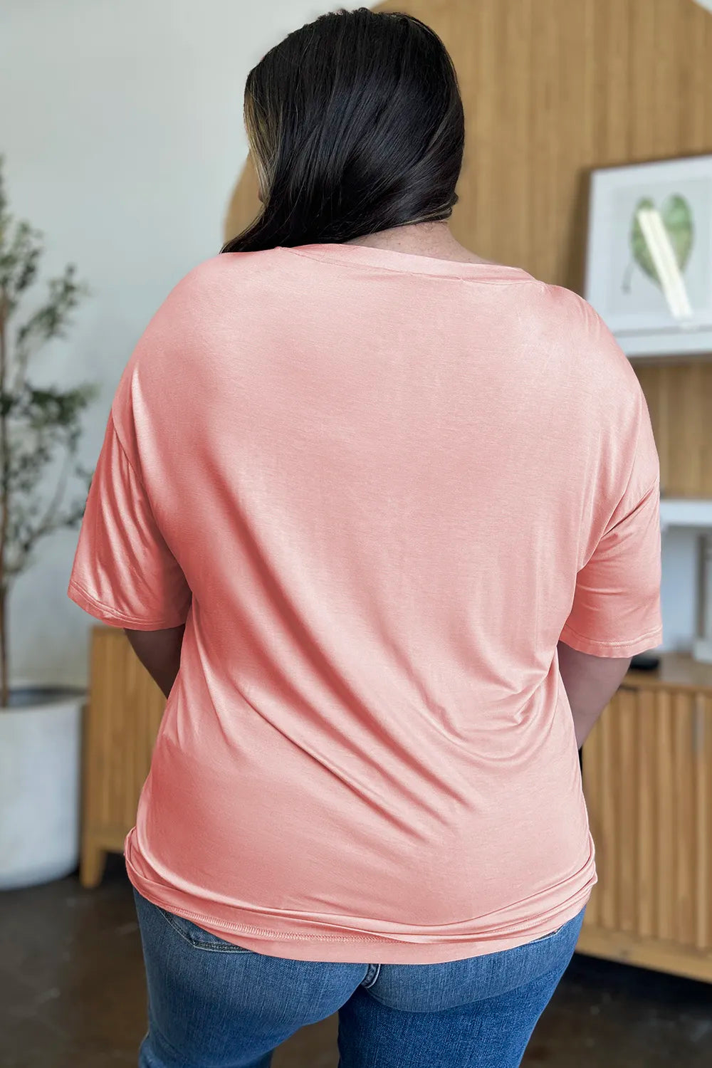 Bamboo blend drop-shoulder v-neck oversized tee