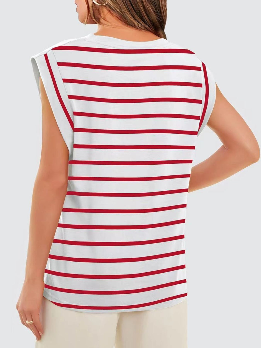 Striped cap-sleeve crew neck muscle tank top