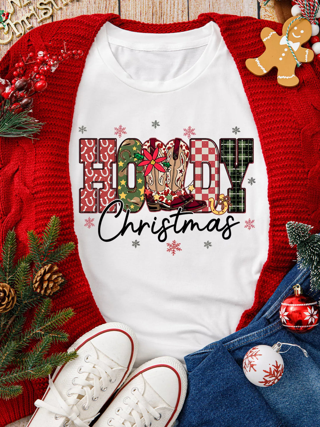 Howdy Christmas western graphic crew neck tee