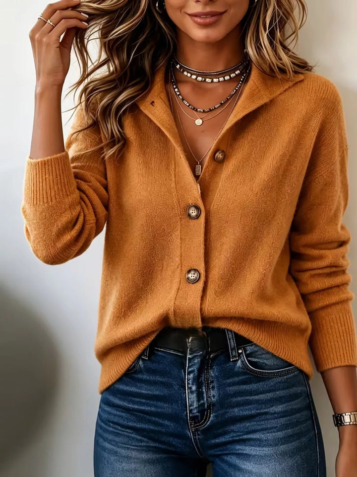 Tangerine Collared button-front knit cardigan with ribbed cuffs