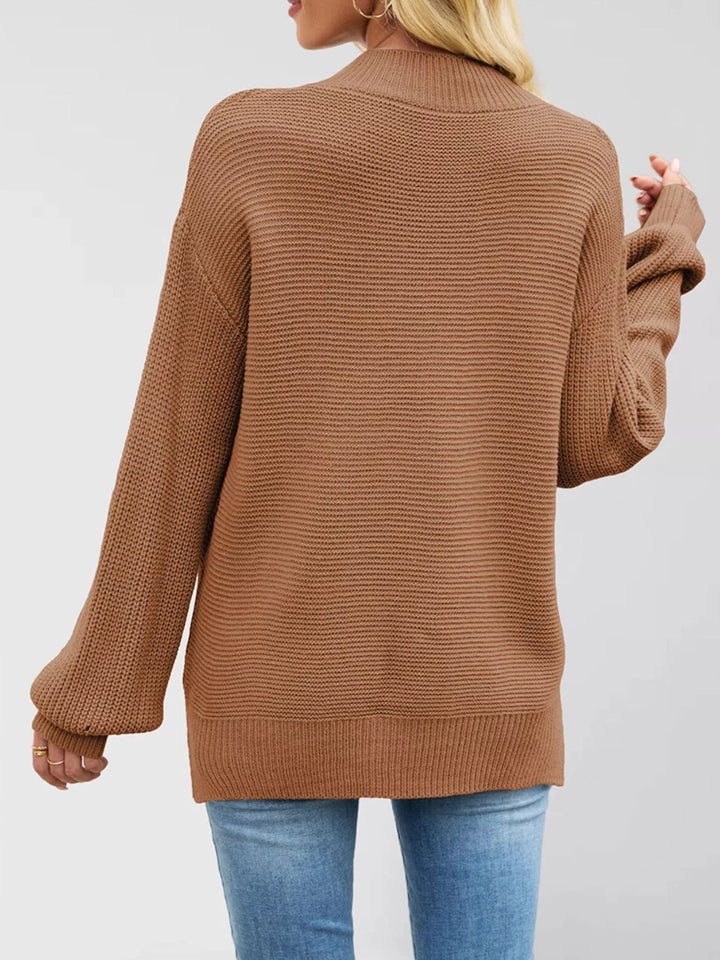 Ribbed knit mock neck drop shoulder sweater