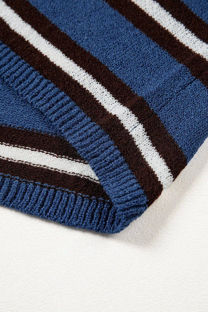 Striped drop shoulder button-front knit cardigan