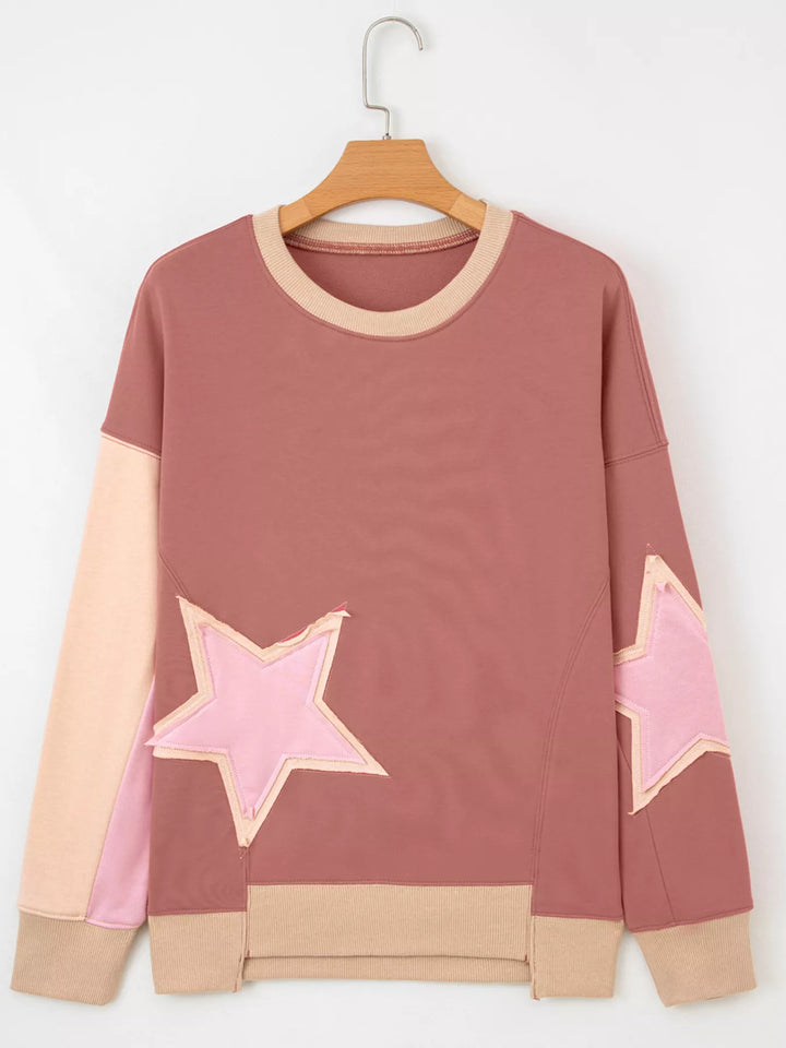 Star patch drop-shoulder sweatshirt with contrast panels