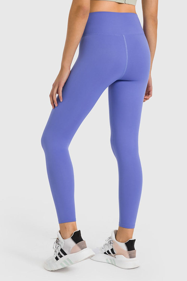High waist ankle-length yoga leggings with wide waistband