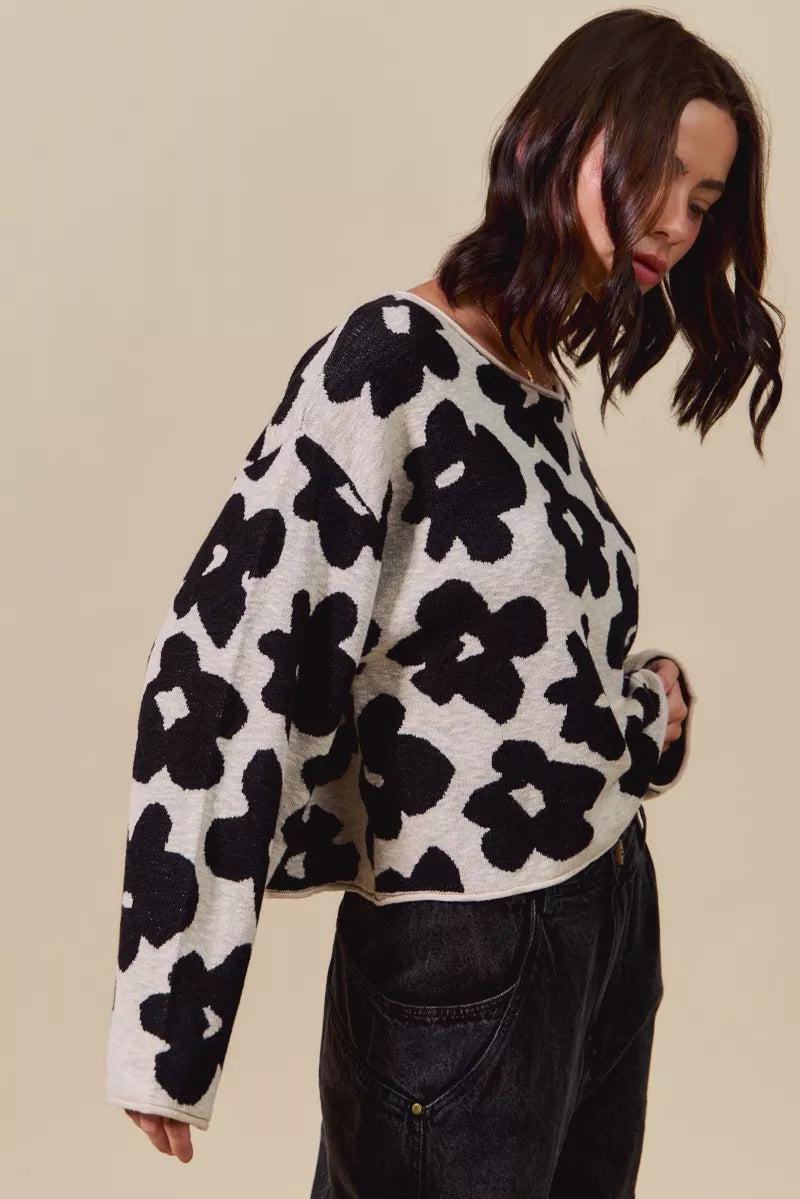 Lightweight floral knit cropped sweater top