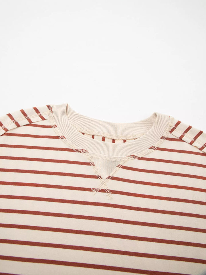 Striped oversized crew neck sweatshirt with ribbed trim