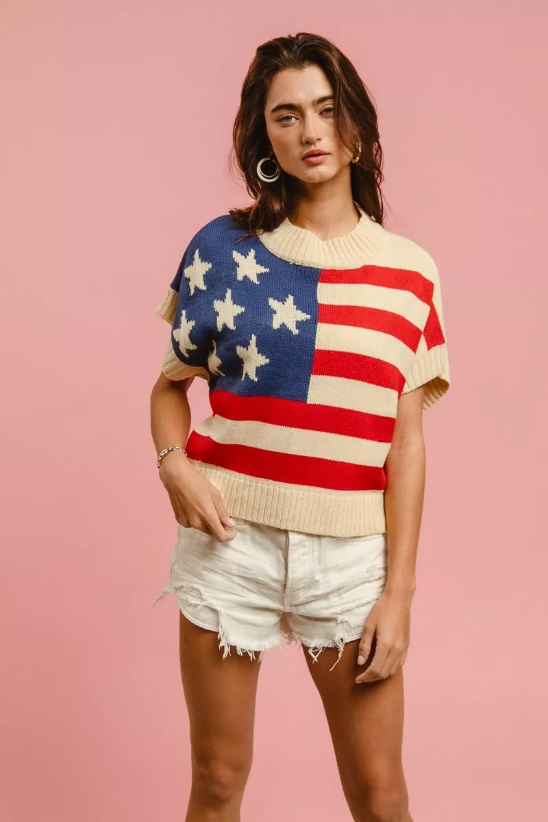 American flag sleeveless knit sweater top