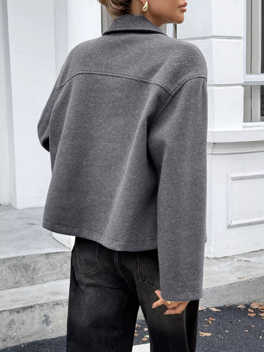 Zip-up dropped shoulder jacket with collar