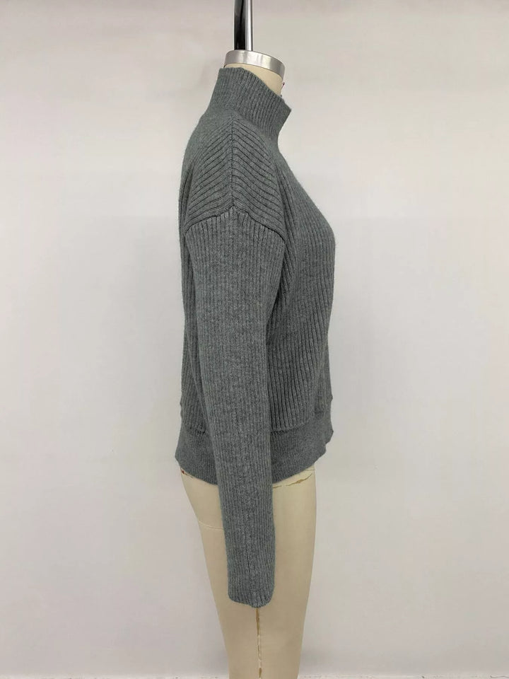 Ribbed knit mock neck button-front cardigan