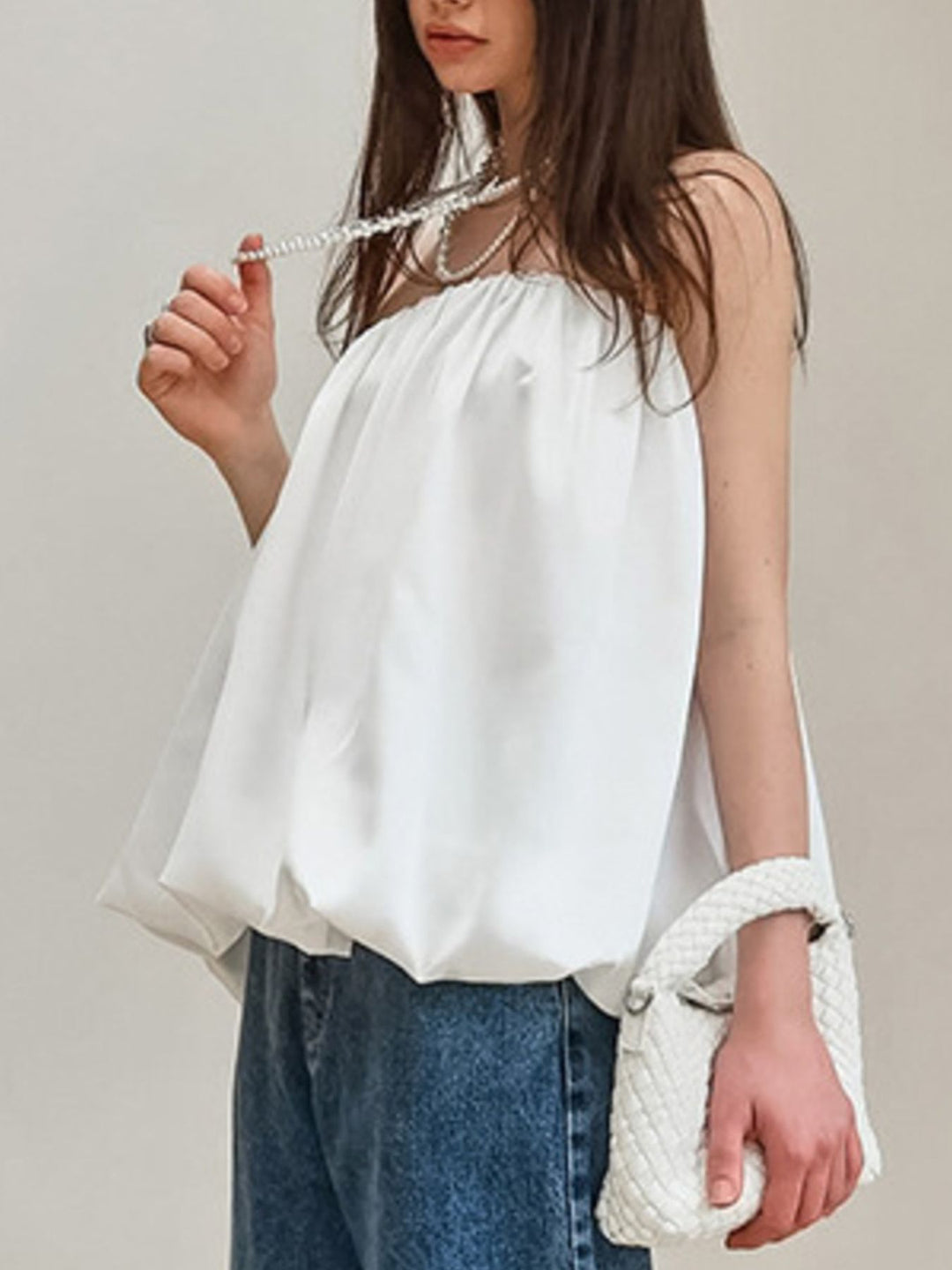 Flowy bubble hem strapless tube top