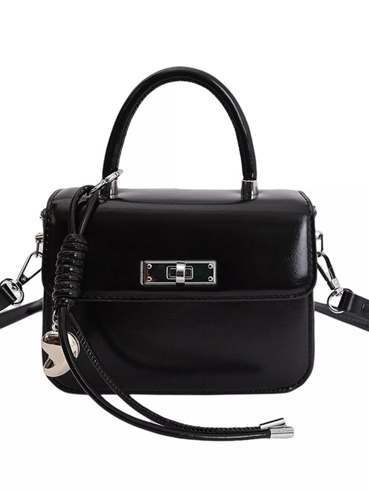 Mini top-handle crossbody bag with silver twist lock