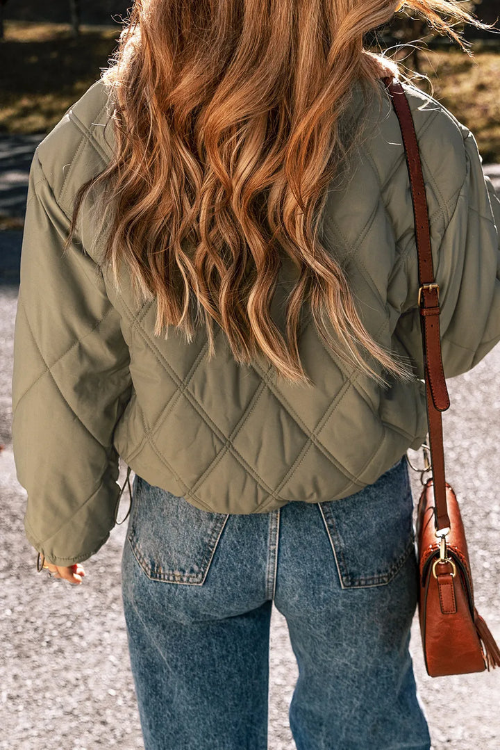 Diamond quilted sherpa collar jacket with drawstring hem
