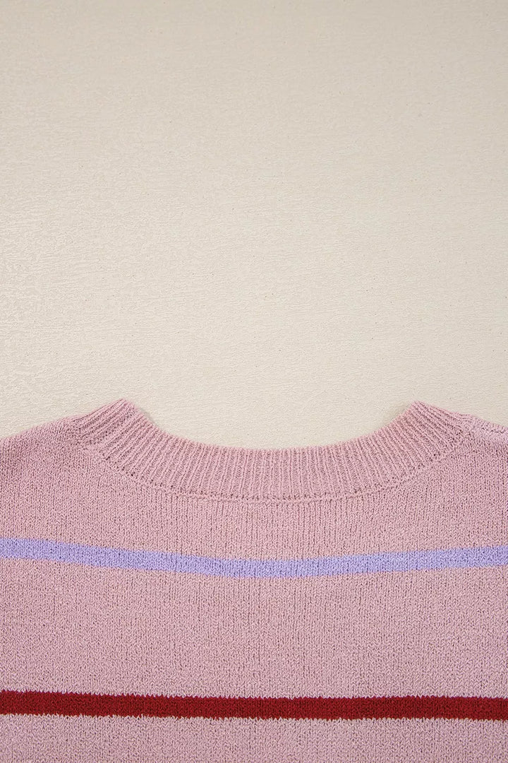Striped drop-shoulder knit sweater with ribbed cuffs