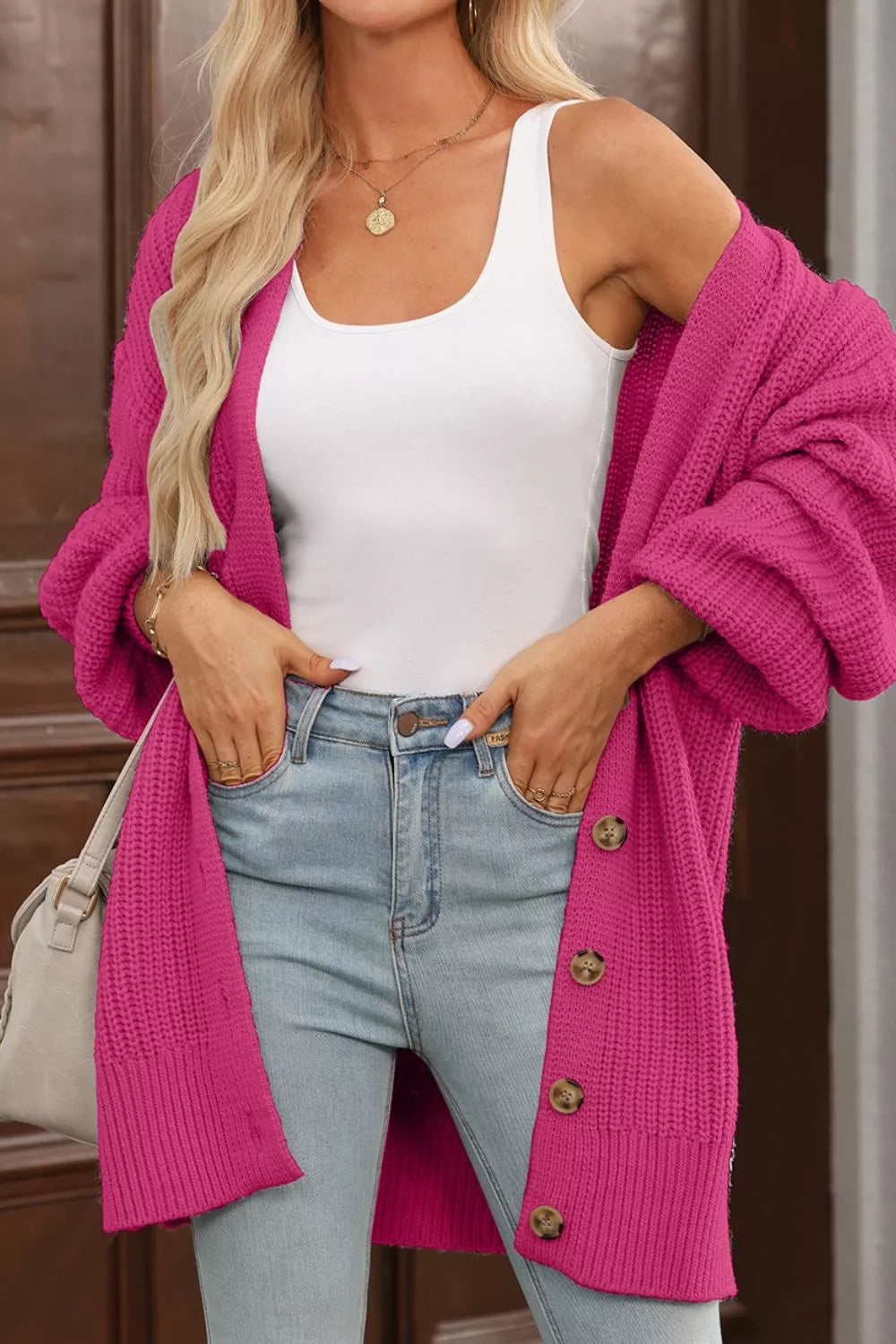 Chunky ribbed knit button-down cardigan