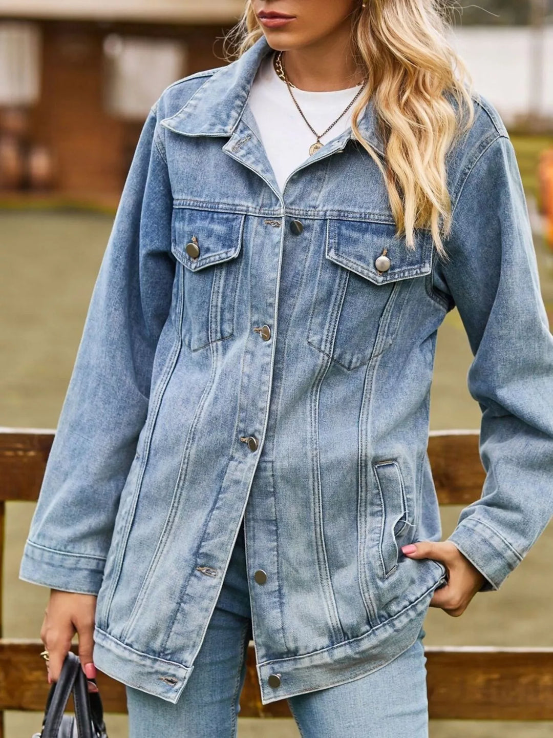 Medium Oversized washed denim jacket with flap pockets