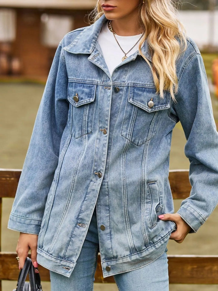 Medium Oversized washed denim jacket with flap pockets
