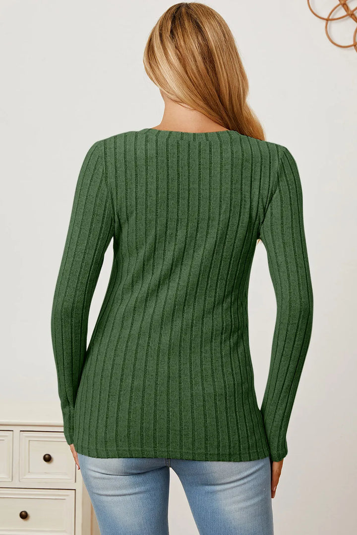 Ribbed v-neck long sleeve knit top