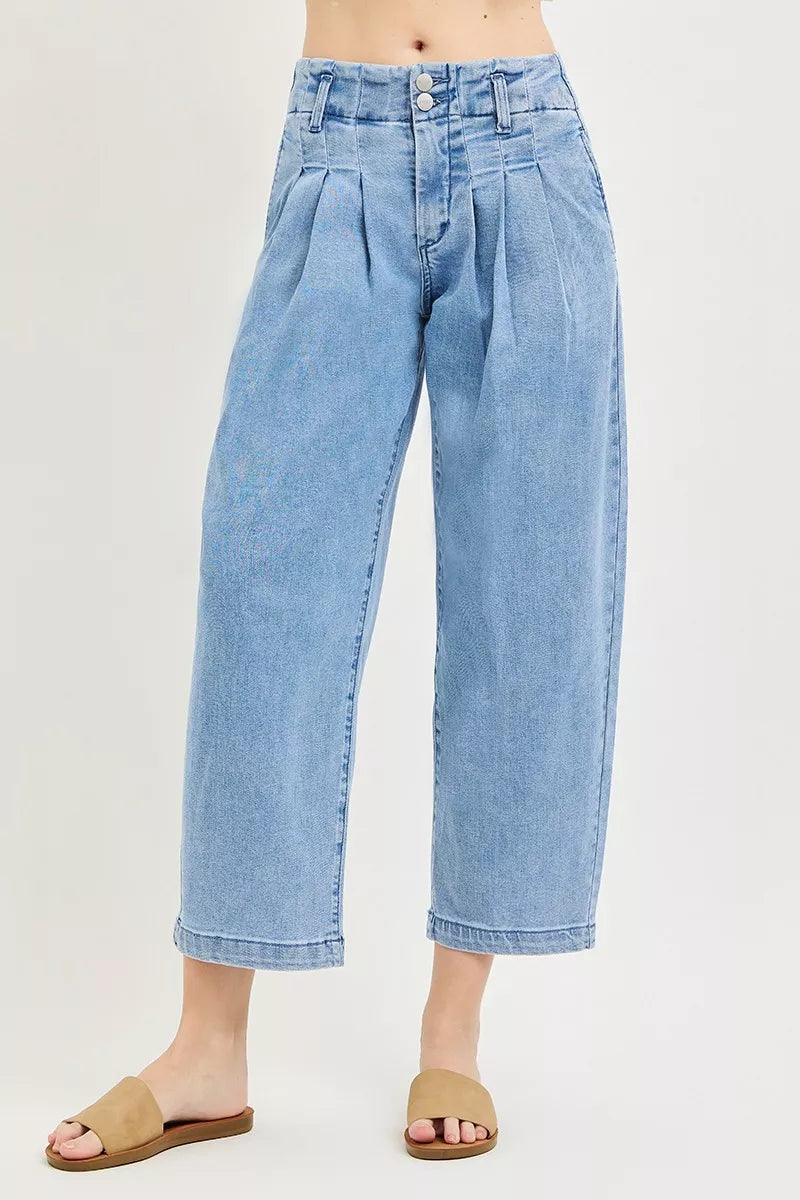 MEDIUM High-rise pleated cropped barrel-leg jeans