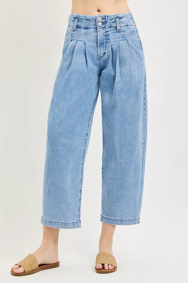 MEDIUM High-rise pleated cropped barrel-leg jeans