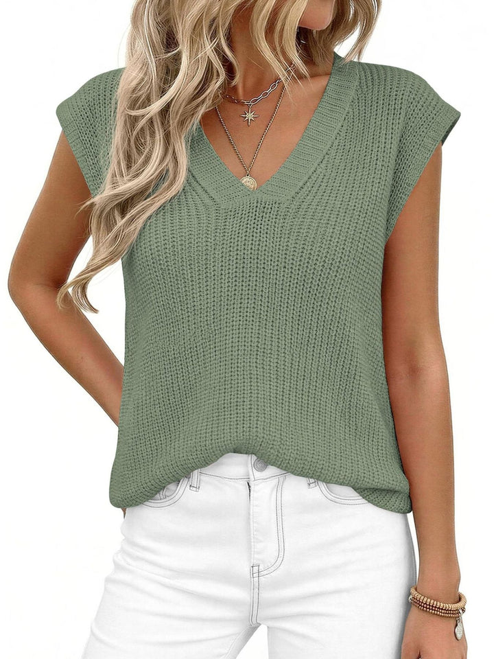 Sage V-neck cap sleeve waffle knit sweater vest