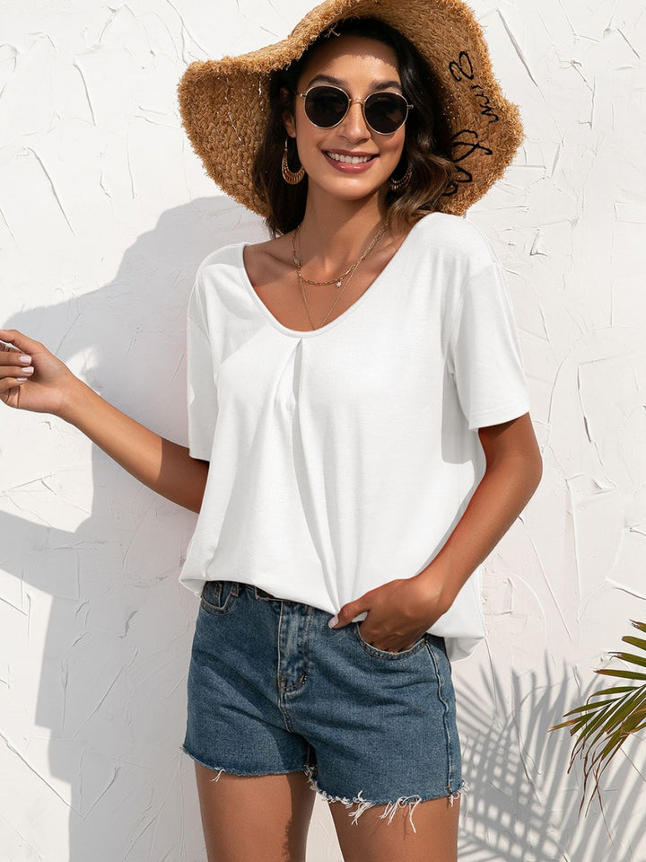 Floral crochet lace back short sleeve top
