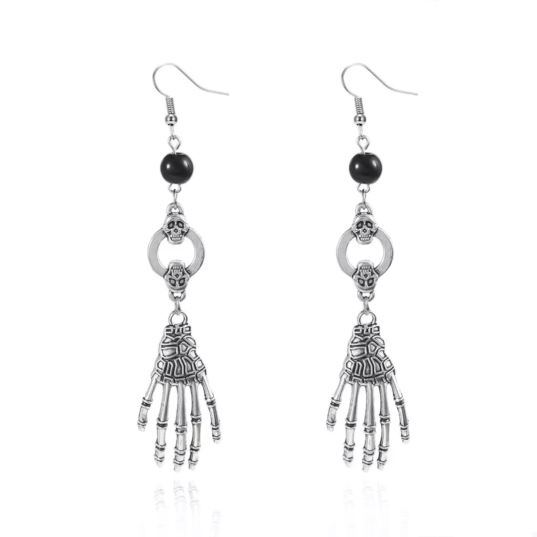 Skeleton hand drop earrings with skull charms