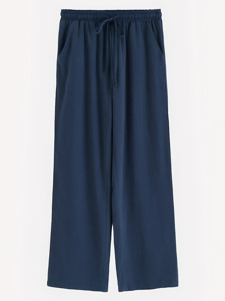 Drawstring wide-leg pull-on pants with side pockets