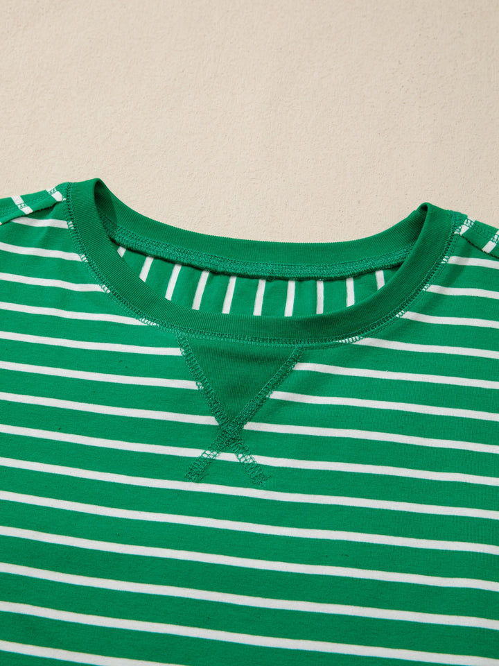 Striped crew neck t-shirt with cuffed short sleeves