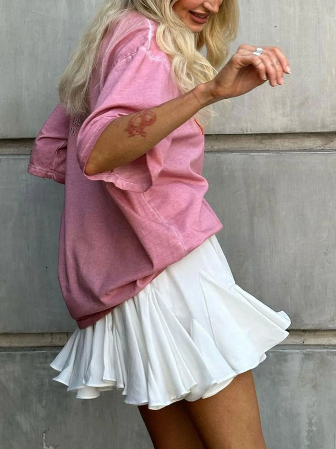 Ruffled hem flare mini skirt with elastic waist
