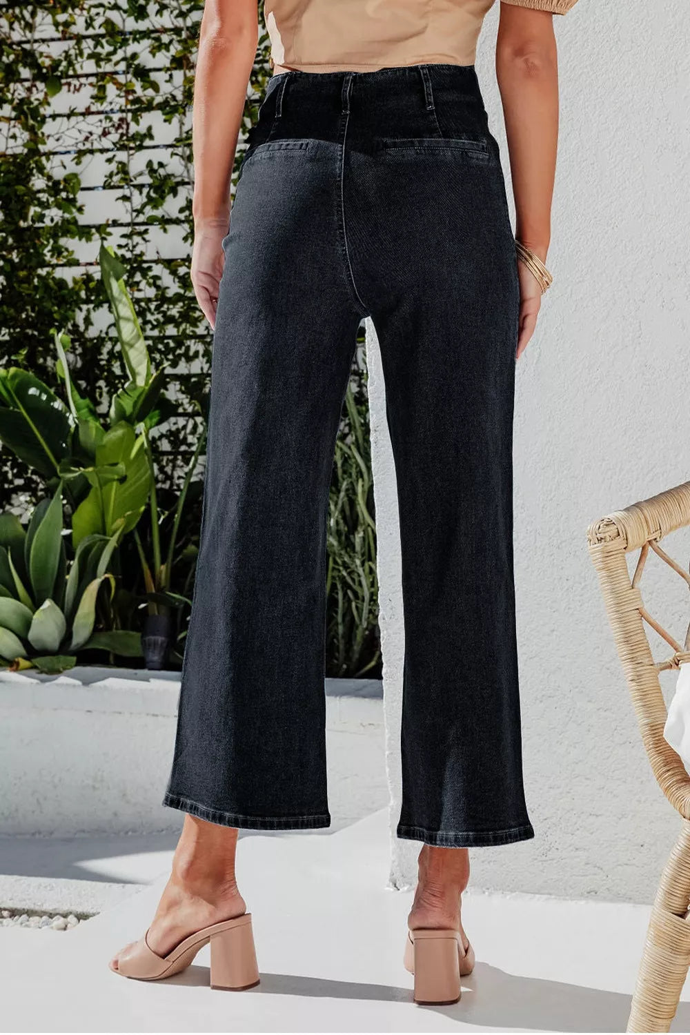 High-rise button-fly wide-leg jeans with patch pockets
