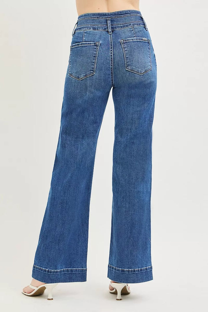 High-rise wide-leg jeans with stacked button front