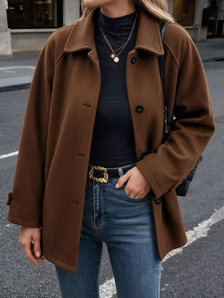 Single-breasted raglan sleeve wool-look jacket