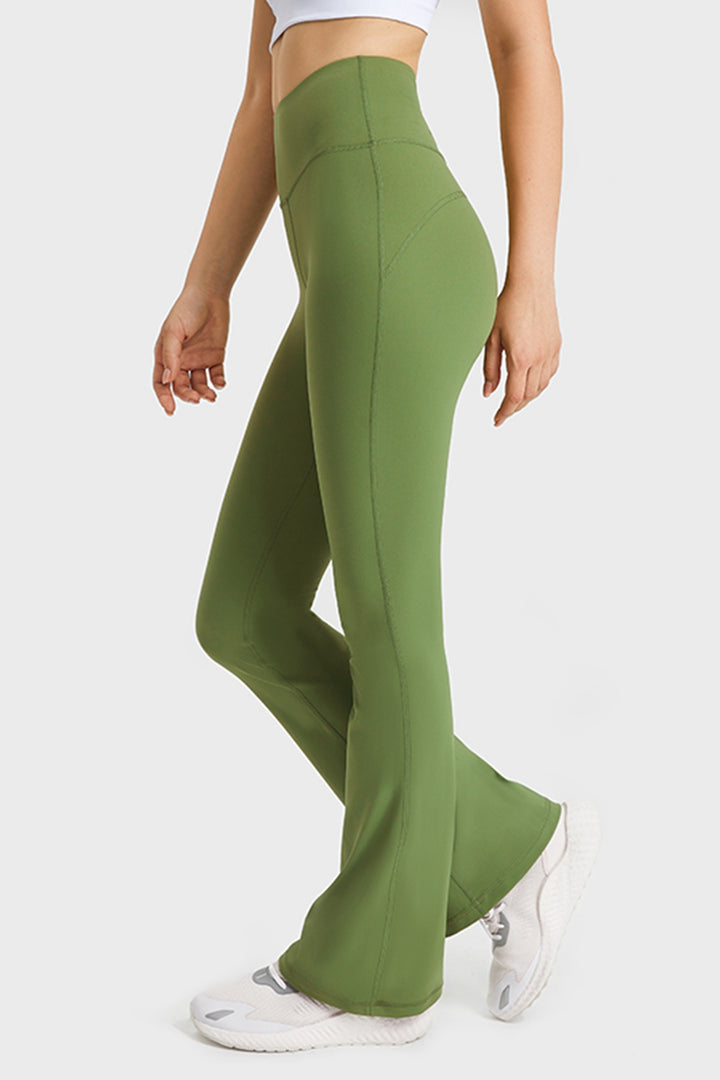 High-rise flare yoga pants with wide elastic waistband
