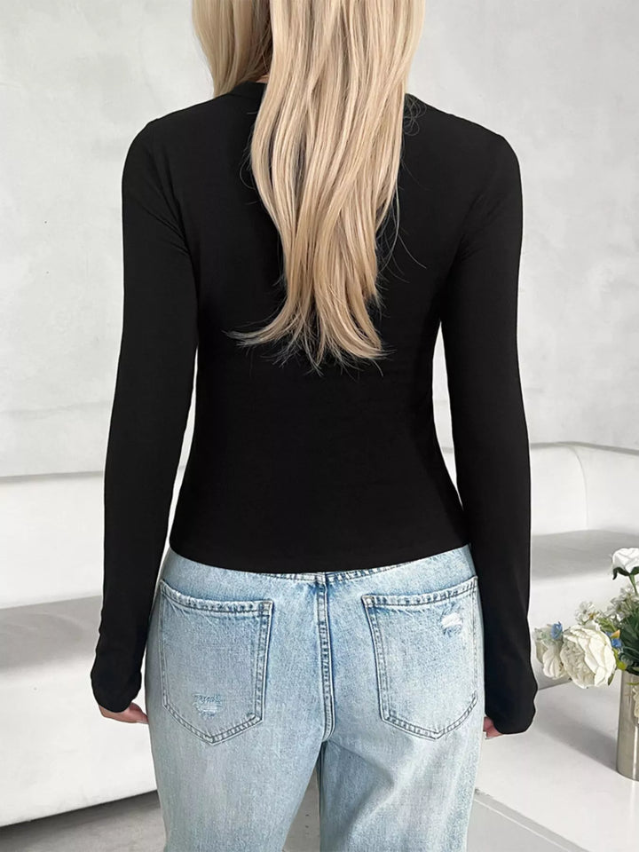 Deep scoop neck slim fit long sleeve top