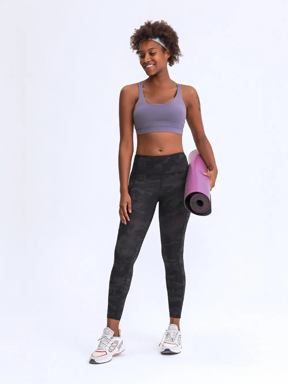 Wide waistband high-rise leggings with side pockets