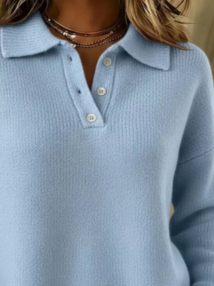 Half-button collar drop-shoulder pullover sweater