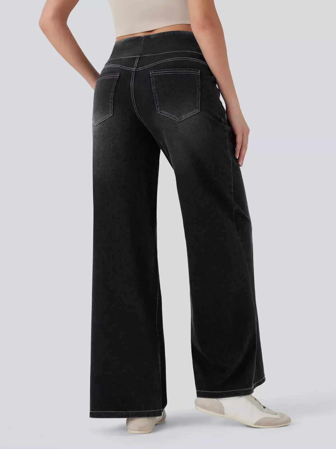 High-rise pull-on wide leg jeans with side pockets
