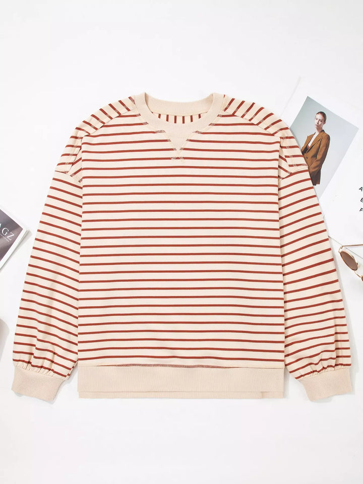 Striped oversized crew neck sweatshirt with ribbed trim