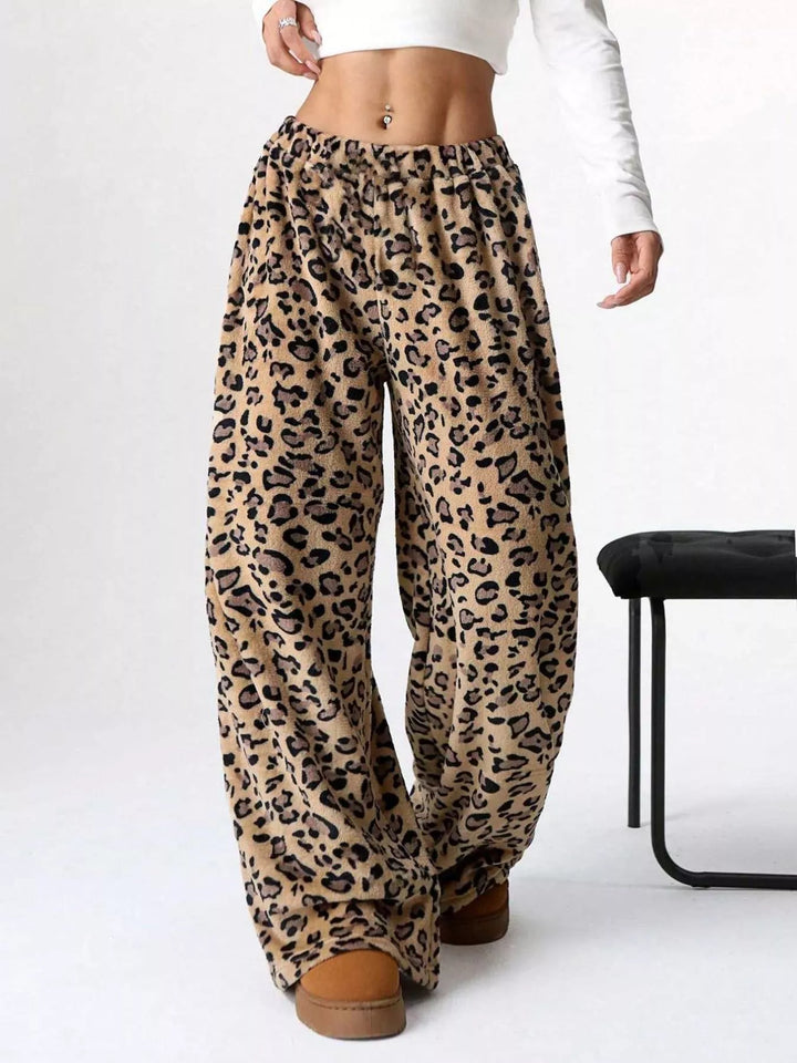Camel Drawstring wide-leg pull-on lounge pants