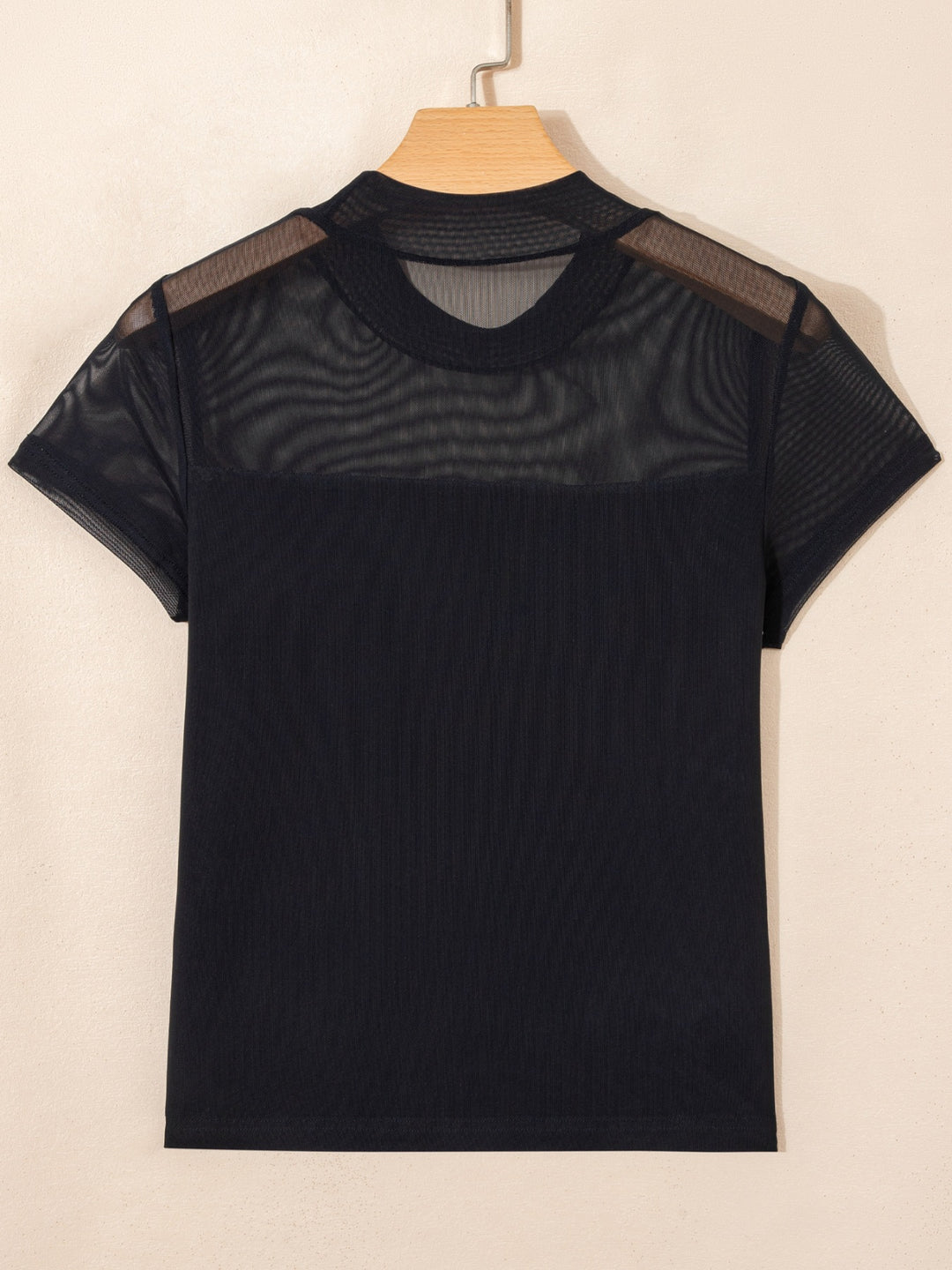 Sheer mesh yoke cap sleeve top with ruched waist