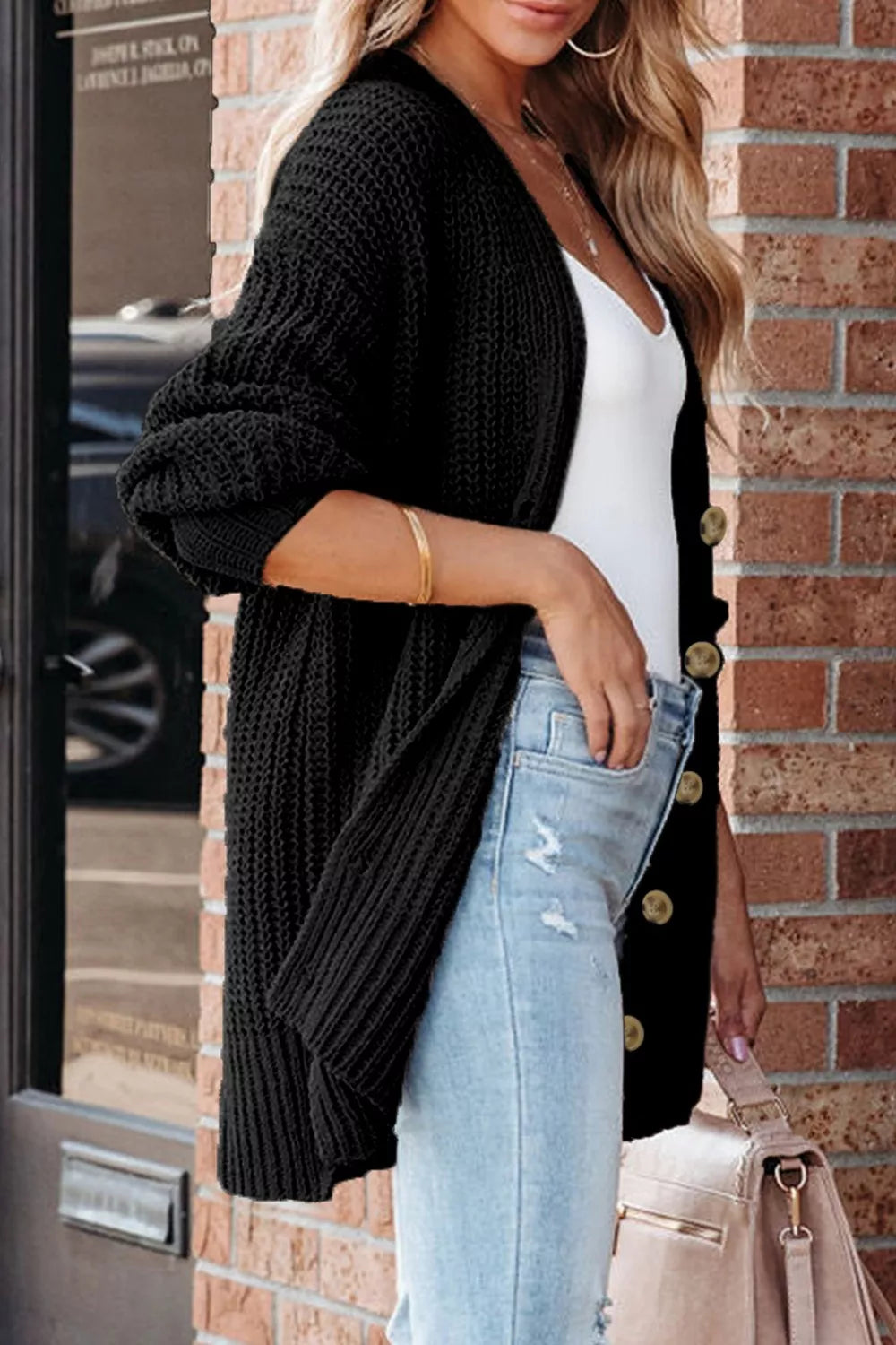 Chunky ribbed knit button-down cardigan