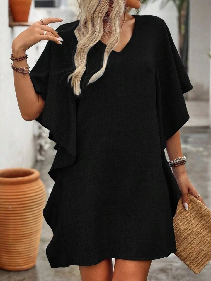 Flutter sleeve V-neck relaxed mini shift dress