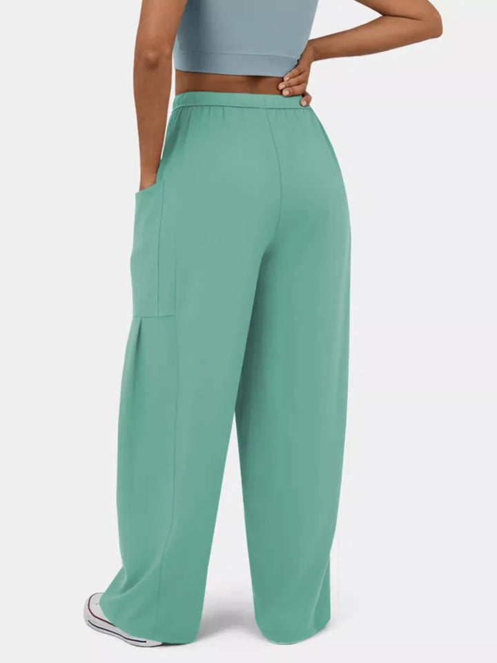 High-rise drawstring wide-leg pants with patch pockets