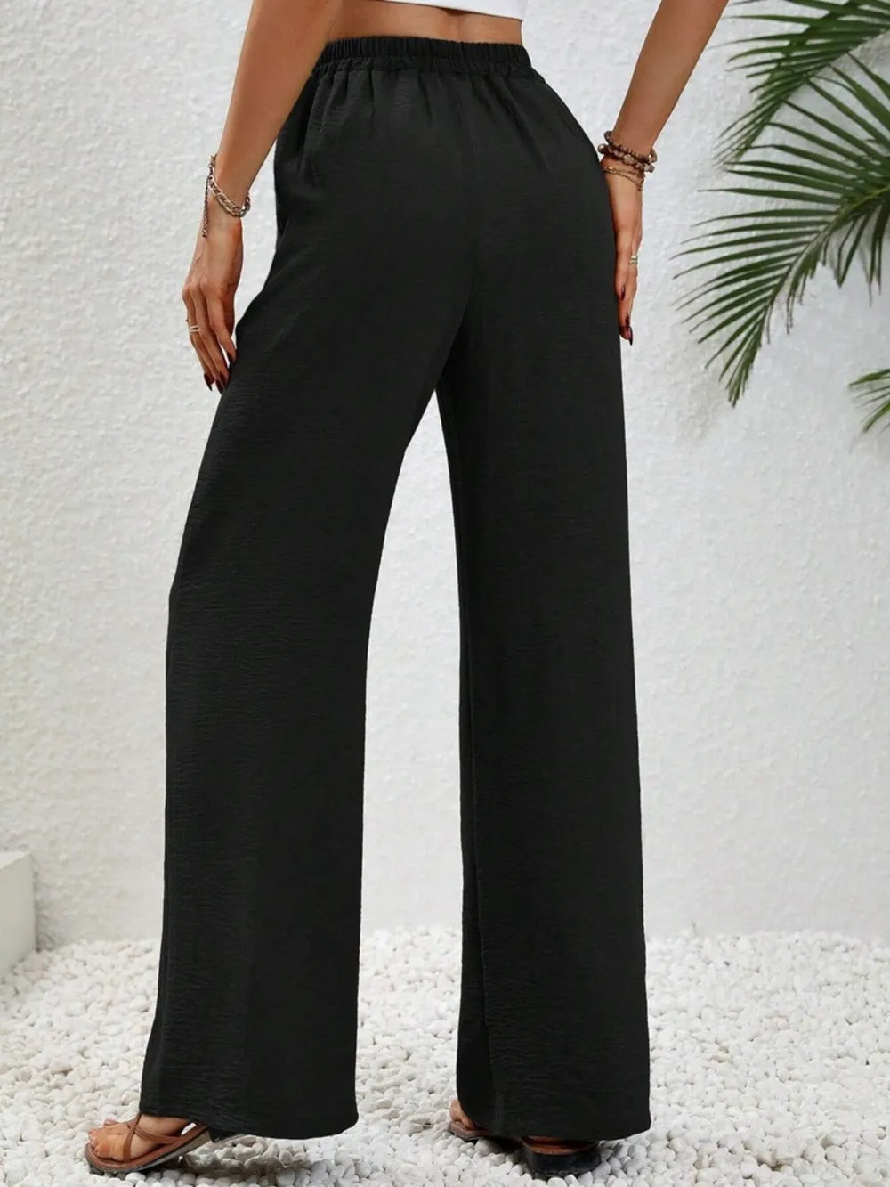 High-rise wide leg drawstring pants with pockets