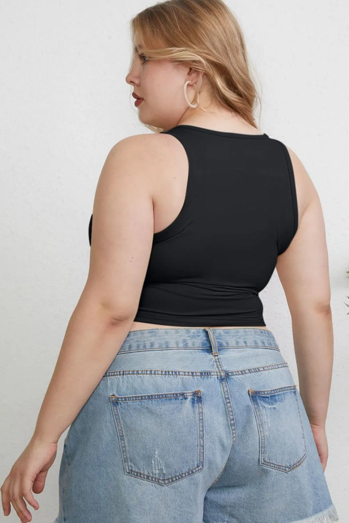 Slim-fit round neck tank top with high neckline